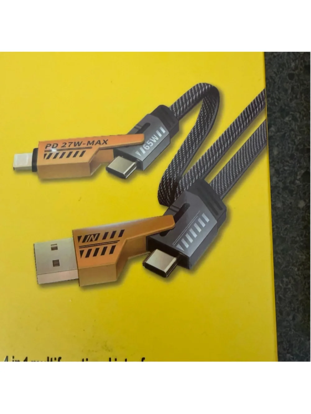 4-in-1 Fast Charging Mech Data Cable, One Size, Yellow and Black